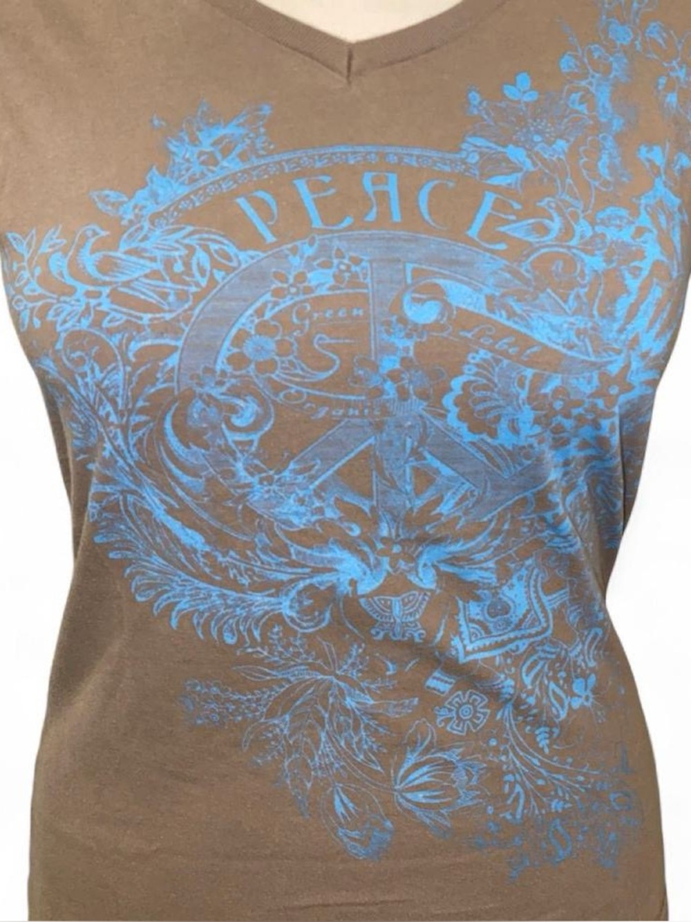 Brown V-Neck Peace Graphic Baby Tee - Picture 2 of 3